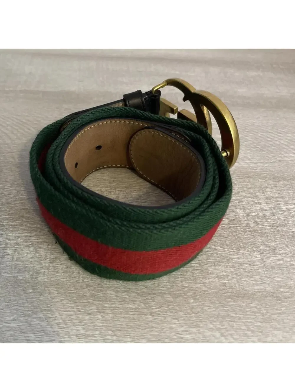Gucci Green & Red Striped #409416 HE21T 105•42 #480199 Double G Web Belt! MZZ8